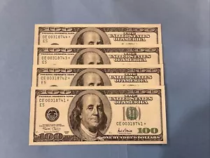 2001 (4) CONSECUTIVE $100 Dollar UNCIRCULATED STAR NOTES - Picture 1 of 3