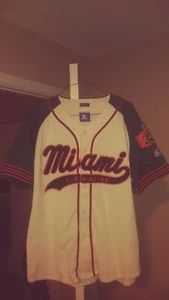 Miami Hurricanes Script Baseball Starter Jersey Large Vintage Rare - Picture 1 of 2