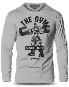021. Gym is Still Open Lightweight Long Sleeve Hooded T-Shirt for Men - Picture 1 of 12