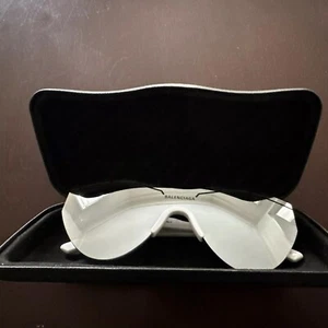 BALENCIAGA BB0004S  005 Rectangular Square White Silver 99 mm Unisex Sunglasses - Picture 1 of 7