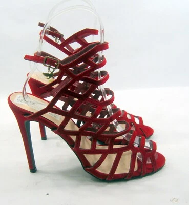Rojo 4.5" Stiletto Tacón Alto Punta Abierta Tobillo Correa Zapatos Mujer Talla 5 Foto 1 de 4