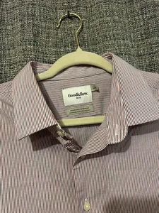 Camisa de vestir GOODFELLOW roja blanca azul a rayas de algodón GRANDE 16-16,5 - Imagen 1 de 5
