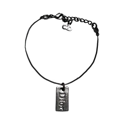 Pulsera Christian Dior Logo Etiqueta Plateada Gris Monograma Metal Vintage Foto 1 de 4