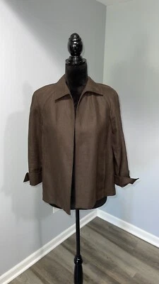 Talbots Petite Medium Pure Irish Linen Brown Jacket Open Front NEW - Image 1 of 4