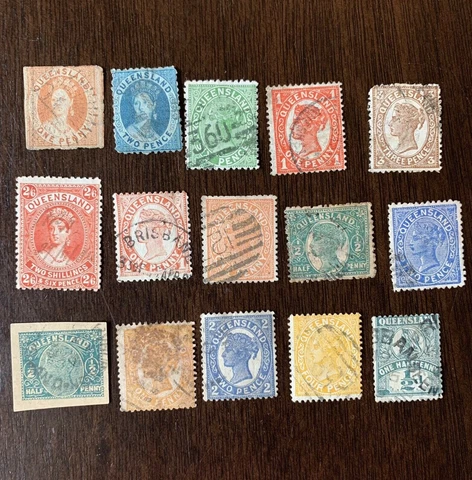 LOT OF 15 DIFFERENT 1800's QUEENSLAND STAMPS Cover