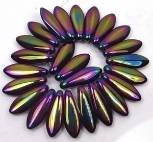 25 cuentas de daga de vidrio checas - iris - púrpura 16x5 mm - Imagen 1 de 2