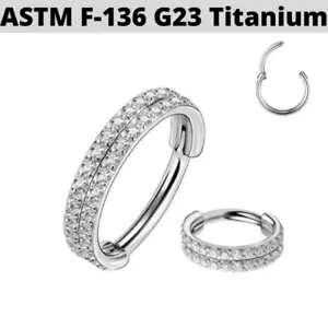 16g 5/16" TITANIUM DOUBLE LINE CZ HINGED CLICKER TRAGUS HOOP HELIX RING EARRINGS - Picture 1 of 3