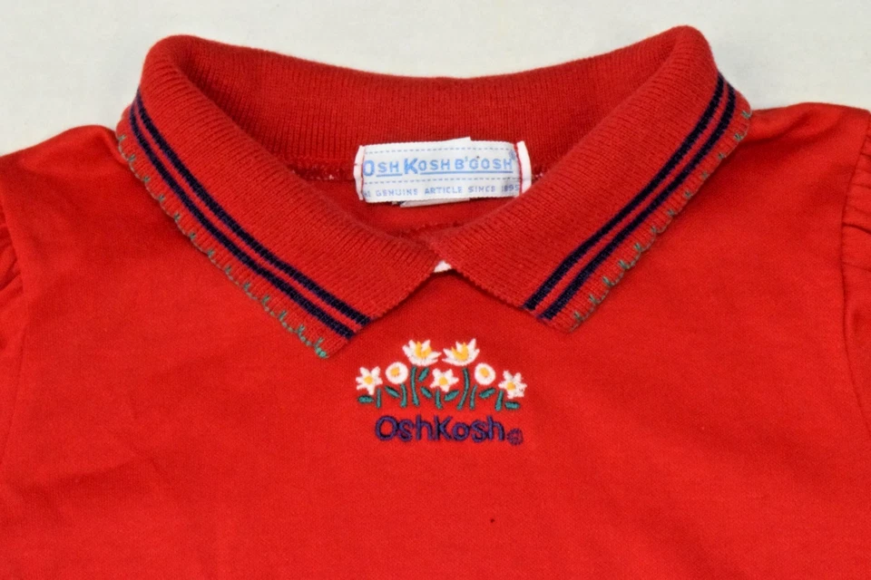 Camisa De Colección Niñas OshKosh Talla 5 Años 80 Roja Cuello Festoneado Margaritas Hecha en EE. UU. Foto 1 de 4