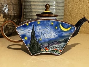 Kelvin Chen Enamel 2782 Van Gogh STARRY NIGHT  Miniature Teapot & Lid - Picture 1 of 10