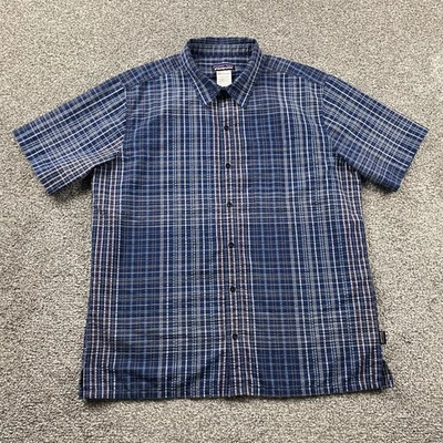 Patagonia Shirt Men Large Blue Plaid Button Seersucker Puckerwear Hiking Fishing - Image 1 of 4
