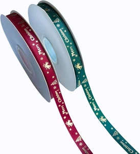 2 rollos de cintas de Navidad 3/8 pulgadas 50 yardas/carrete vino rojo y verde oscuro  - Imagen 1 de 7