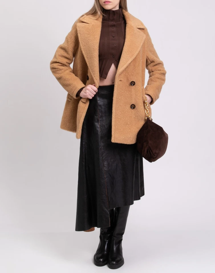 RRP€948 CINZIA ROCCA Sherpa Coat IT46 US10 UK14 XL Camel & Wool Blend Lame - Image 1 of 4