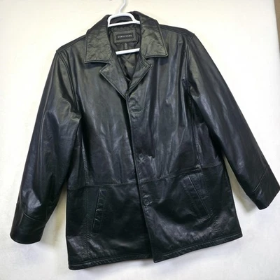 Structure Leather Jacket Mens XL Black Quilted Lined Moto Biker Warm Winter - Image 1 of 4