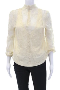 Line + Dot Womens Lace Long Sleeves Mock Neck Blouse Natural Beige Size Small - Picture 1 of 6