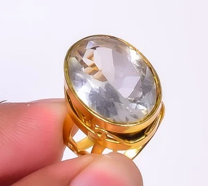 Natural Crystal Gemstone Antique 18k Yellow Gold Plated Ring s.5.5 R7623-484 - Picture 1 of 4