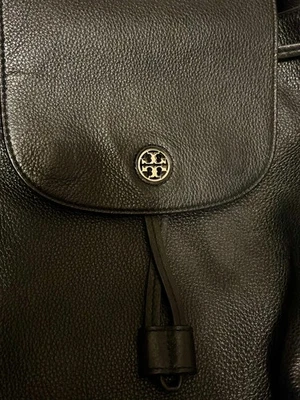 Tory Burch 100% Genuine Leather Backpack Black with Gold Hardware Luxury Item - Image 1 of 4