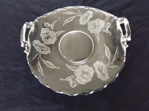 Vintage Fostoria Camellia Etched 9" Handled Muffin Tray - Picture 1 of 4
