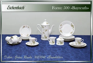 Kaffeeservice 6P. Bayreuth 500 Eschenbach Dekor 2 1041 grüne Ranke teller kanne - Bild 1 von 8