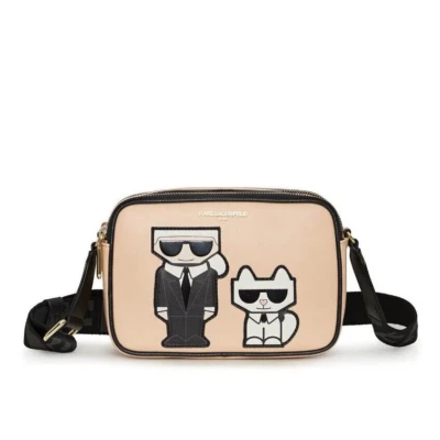 NWT Original Karl Lagerfeld Paris Crossbody Camera Bag Patches Kitty Cat Beige - Image 1 of 4