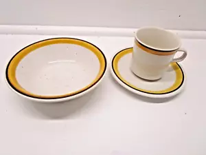 Juego de tazas y platillos de café de gres con borde amarillo marrón de Cereal Bowl Plus de gres Japón - Imagen 1 de 3