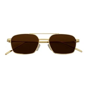 NEUMANN - Retro 90s Fashion Metal Small Rectangle Sunglasses Gold Brown - Picture 1 of 10