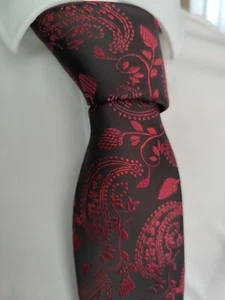 New Men's Designer Black with Red Paisley Design Silk Tie - Picture 1 of 6