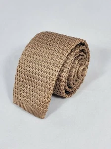 Solid Knit Mens Necktie Skinny 2" Knitted Fashion Dusty Biege Neck Tie - Picture 1 of 3