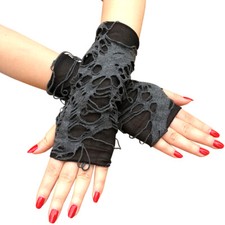 A Pair Gothic Arm Warmer Fingerless Beggar Punk Halloween Gloves Hole Cospl MB