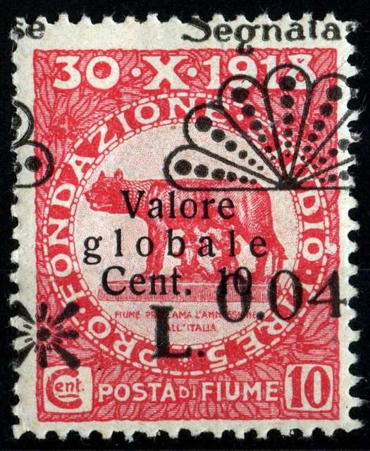 ✔️ FIUME 1921. 0,04L/10c Segnatasse 16sde MH* EXTRÊMEMENT RARE, PAS ENCORE EN...