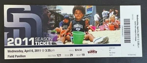San Francisco Giants vs San Diego Padres Ticket Stub 4/6/11 - ¡Perfecto estado! - Imagen 1 de 2
