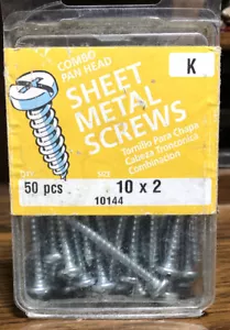 #10 x 2" Zinc Plated Steel Combo Pan Head Sheet Metal Screws Midwest Fasteners - Picture 1 of 3