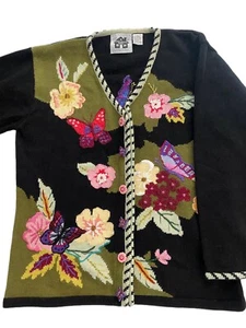 Vintage Storybook Strick Knopf Cardigan Pullover Damen großer Schmetterling Cottagecore - Bild 1 von 8