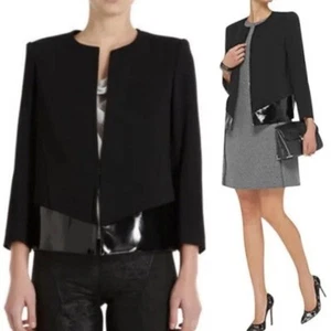 Helmut Lang Glossy Trim Black Blazer Suit Jacket Size 8 Minimalist Boxy Wool - Picture 1 of 15