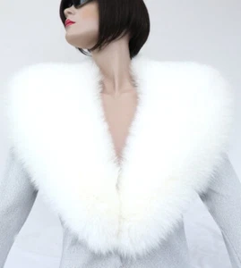 Fur Scarf Collar Shadow Fox Polar Fox Fur Coat Trim Natural White Ivory - Picture 1 of 7