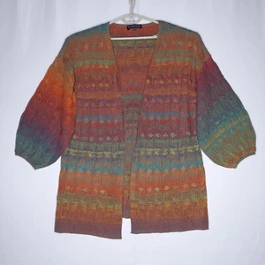 The Pyramid Collection Cardigan Women 2X Multicolor Stripe Knit 3/4 Puff Sleeve - Picture 1 of 10