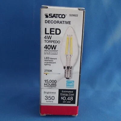 S29922 LED Chandelier Torpedo 4W =40W C11 Candelabra E12 Clear 2700K Warm White - Image 1 of 2