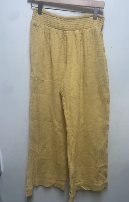 Kensie 九分阔腿裤 Guazy 黄色棉质弹力腰女式 M 26L 码 — 第 1/4 张图片