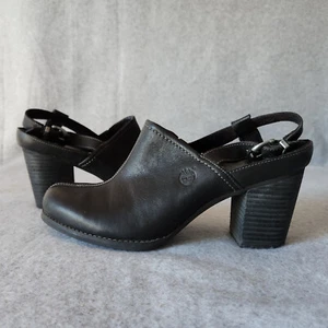 Timberland Earthkeeper Slingback Mule Wooden Block Heel Buckle Black Leather 10 - Picture 1 of 13
