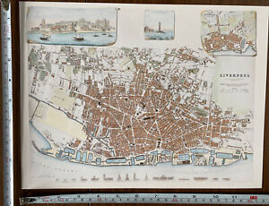 Old Antique Victorian Historic picture map Liverpool 1800's 1830s  SDUK Reprint