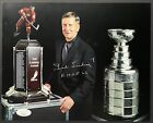 Photo signée Ted Lindsay trophées de hockey de la LNH dédicacée HHOF 66 Insc. JSA