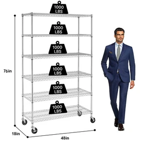 6 Tier Wire Shelving NSF Adjustable 6000 LBS Capacity Metal Shelf Storage Rack - Picture 1 of 13