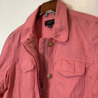 Talbots Pink Full Zip Linen Blend Lightweight Spring Jacket Pockets Womens Mp - Image 1 of 4