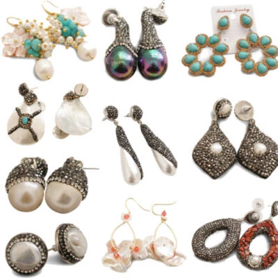 Pendientes colgantes de cristal de circonita cúbica natural para mujer perlas de agua dulce pendientes de oro de 18 quilates Foto 1 de 4