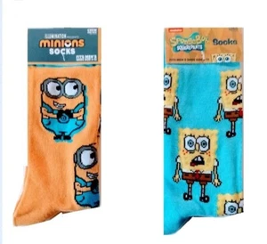 Men's SPONGEBOB and MINIONS Crew Socks ( Fits Size 6 to 12 ) - Picture 1 of 1