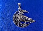 Raven Crescent Moon Pendant Necklace Celtic Pentagram
