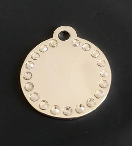 *SMALL* SILVER DIAMANTE DISC engraved Cat / Dog / Pet ID tags GLAMOUR / BLING - Picture 1 of 2