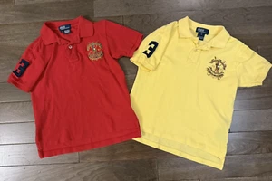 Boy's RALPH LAUREN POLO Set of 2 Polo Shirts Yellow Red w/ Logo and Number Sz 5 - Picture 1 of 9
