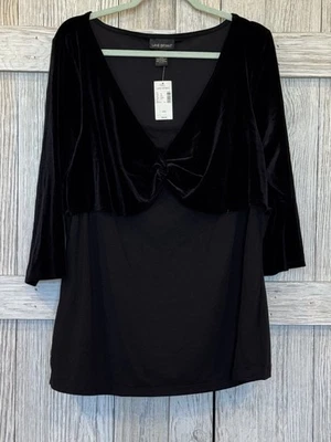 Blusa negra Lane Bryant cuello en V talla grande 18/20 terciopelo manga 3/4 lisa nueva con etiquetas Foto 1 de 4