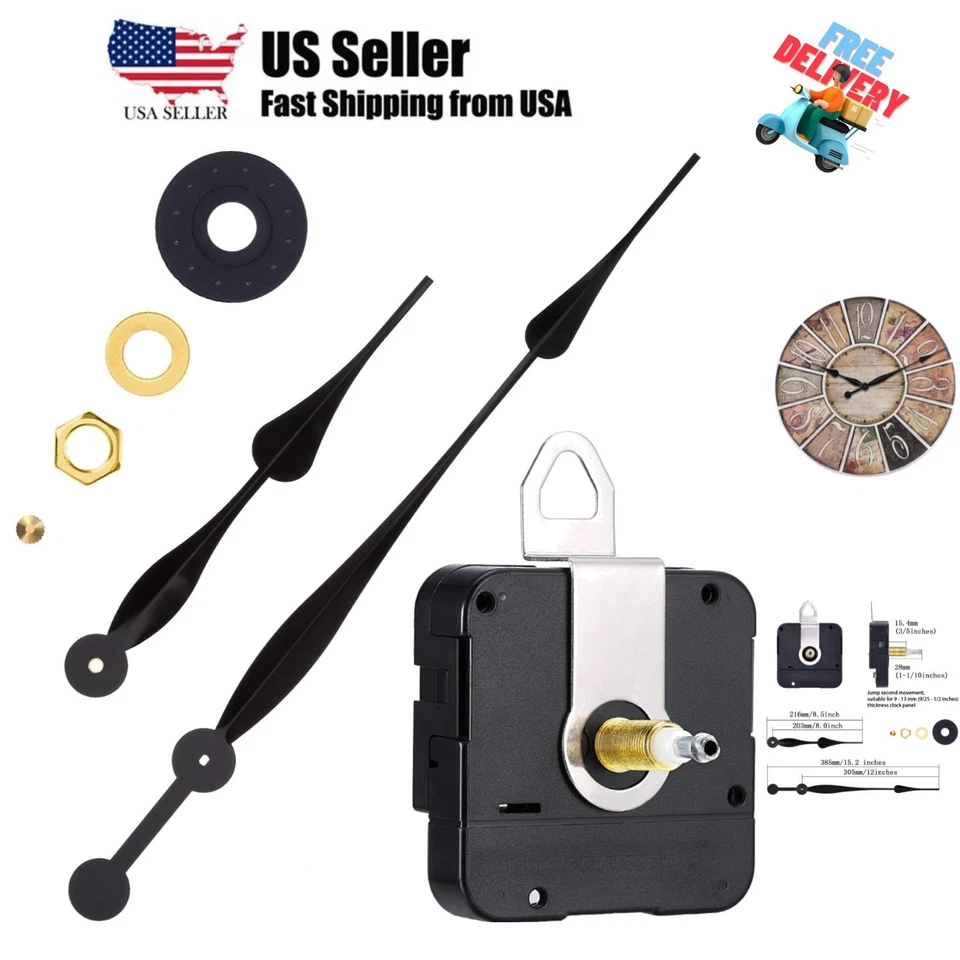 Hicarer High Torque Long Shaft Clock Movement Mechanism With 12 Inch Spade Hands