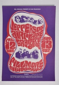JEFFERSON AIRPLANE GRATEFUL DEAD 1966 POSTER CONCERTO ROCK TERZA STAMPA FILLMORE - Foto 1 di 1